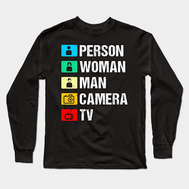 Person Woman Man Camera TV Icons Cognitive Test Long Sleeve T-Shirt by Teeziner